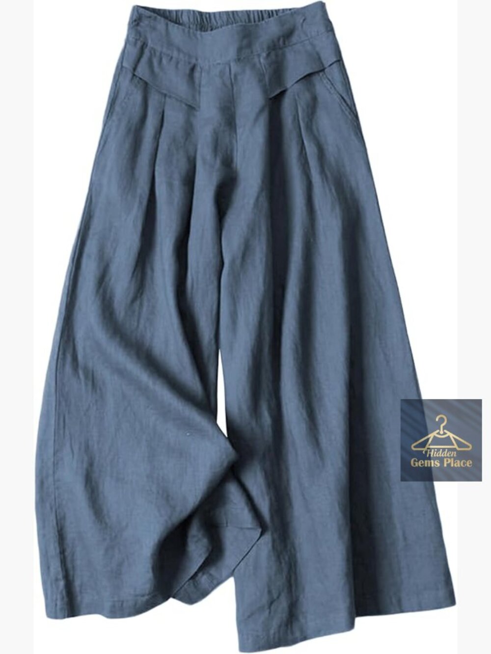 Wide Leg Linen-Blend Capris in Slate Blue